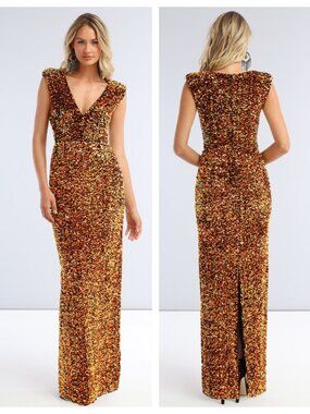 Helsi Alondra Velvet Sequin Gown in Amber